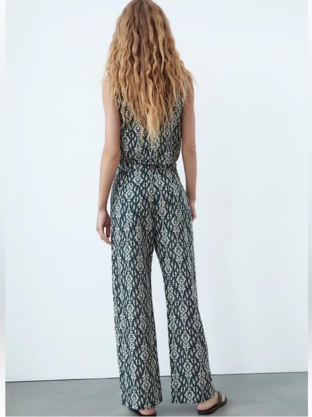 Zara Ikat Print Wide Leg Button Front Boho Wide Leg 100% Cotton Relaxed Pant XXL